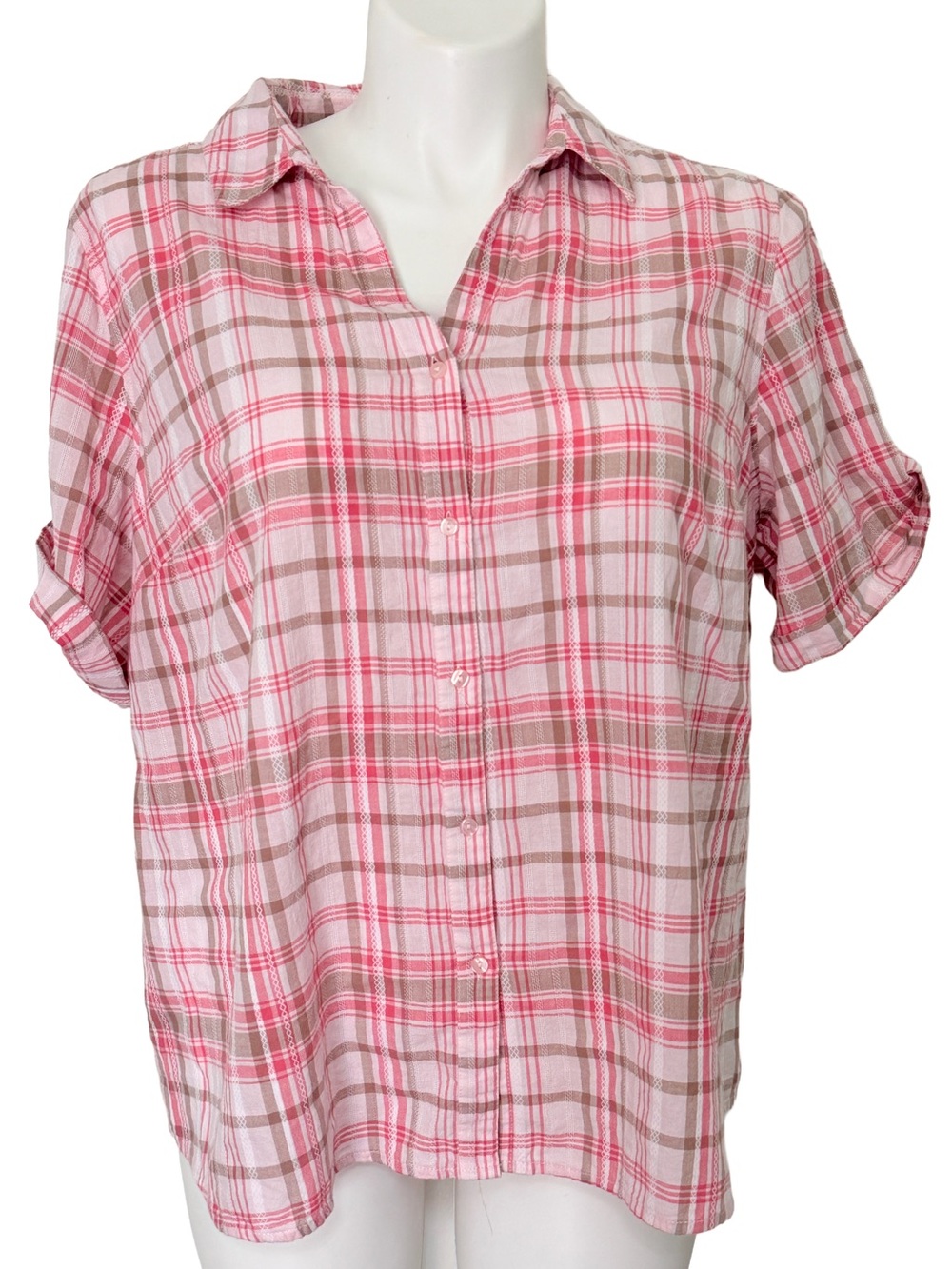 Hasting & Smith Pink Plaid Short-Sleeve Button Down Shirt plus 2X 100% cotton